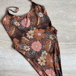 iNAMORATA Leopard Floral Swim One Piece Small NWOT